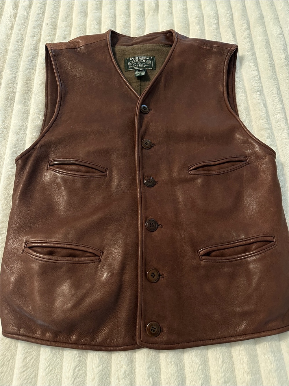 VINTAGE Ralph Lauren Brown Leather Button-Front Vest RARE Find - Picture 4 of 12